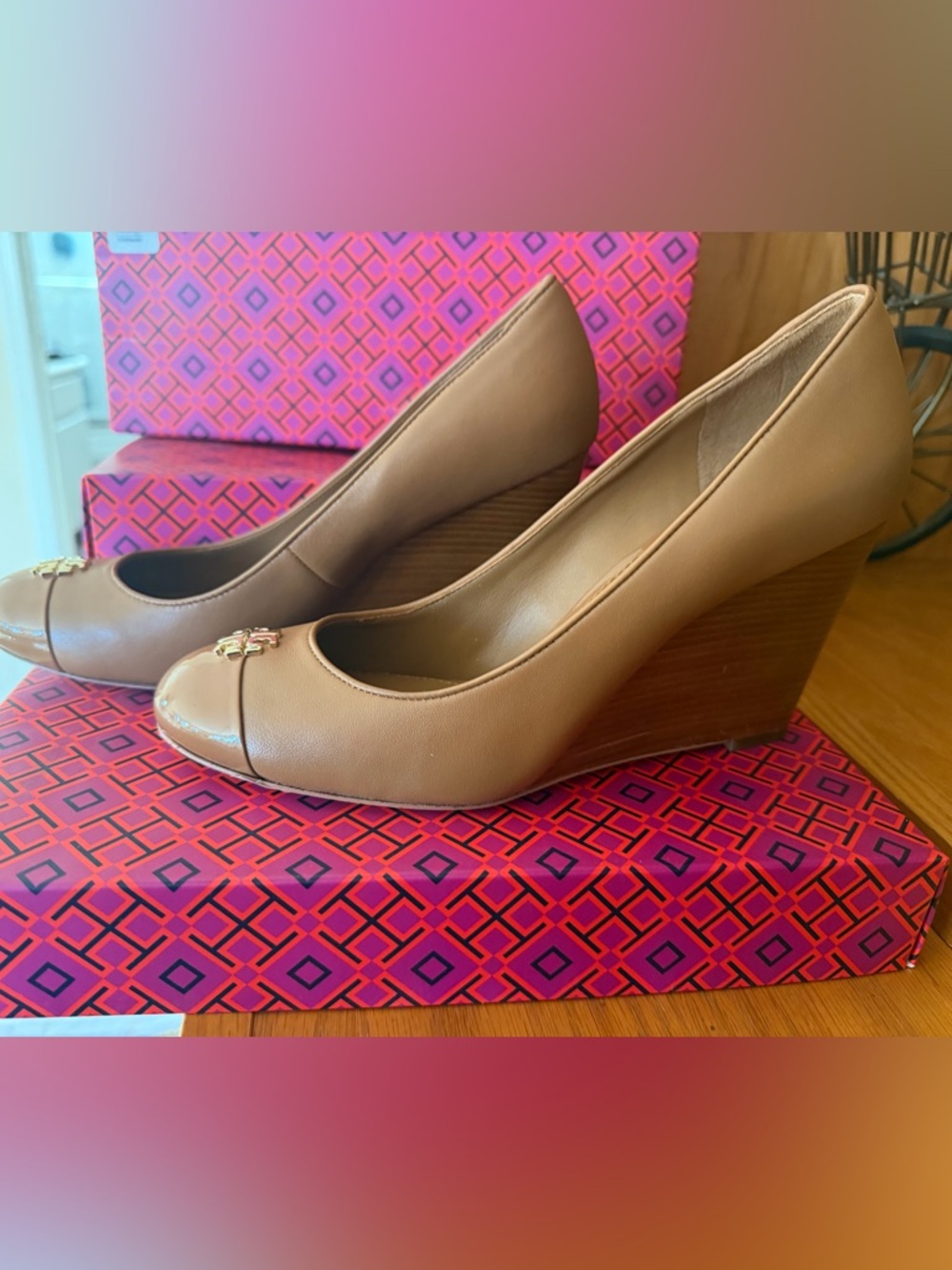 Tory Burch Jolie 85mm Closed Toe Wedge in Royal Tan - Women’s Dress Wedge